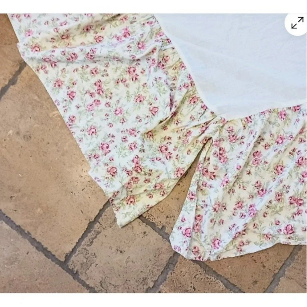 Eddie Bauer Bedskirt & Pillowcase FULL Beige Floral Rose Cotton Romantic Cottage